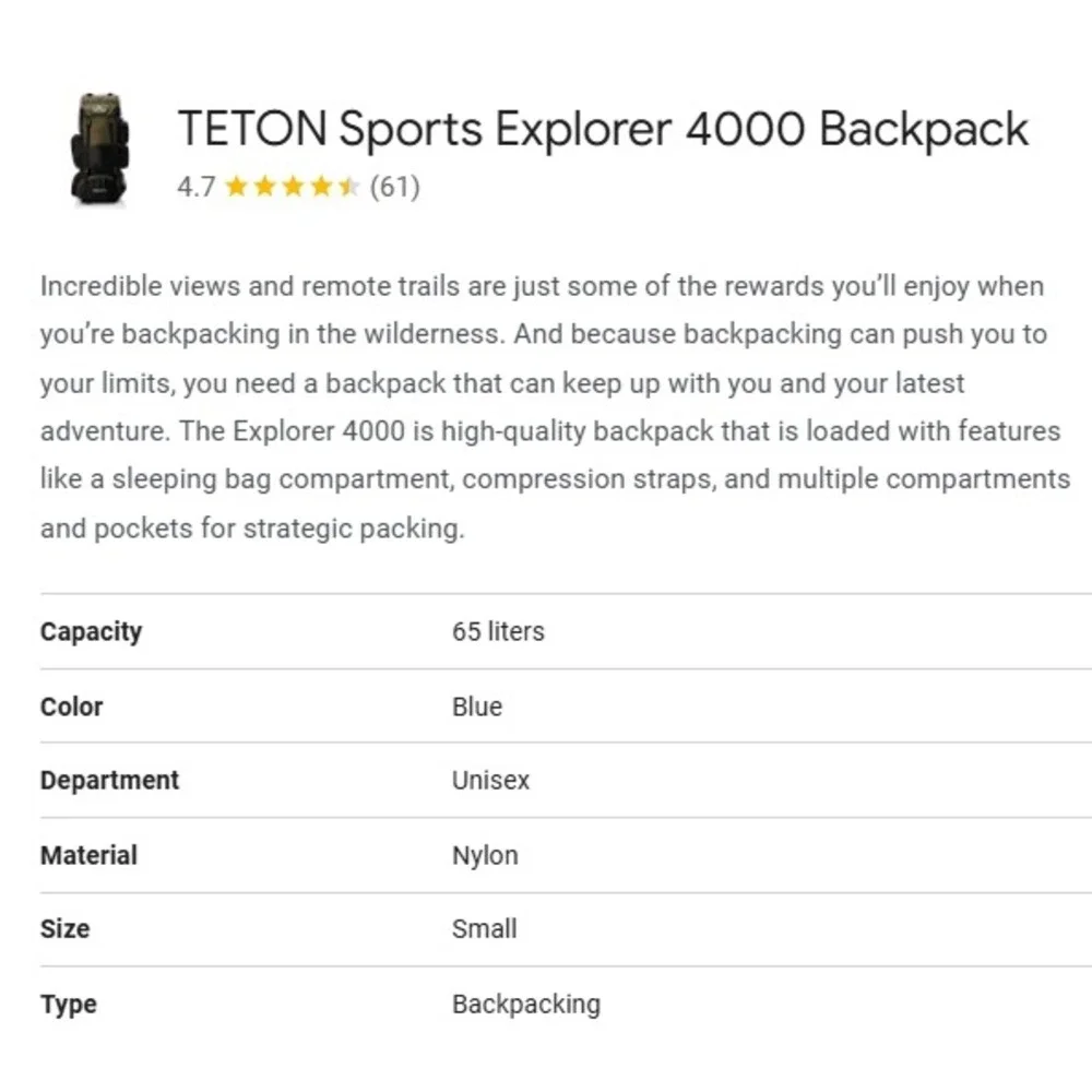 Teton Sports Explorer 4000 Internal Frame Hiking Backpack Olive Black 65L Unisex